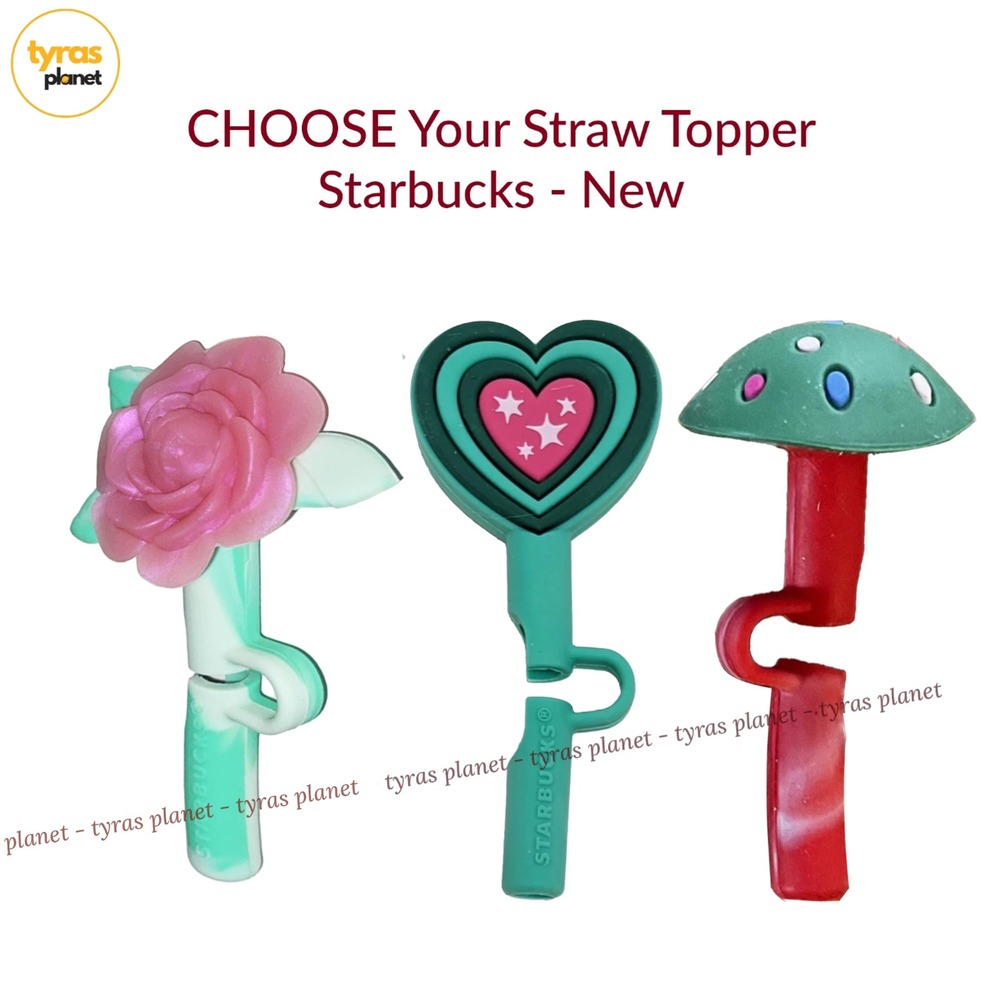 Starbucks Silicone Straw Topper Heart Mushroom Rose Mystery Box 2024